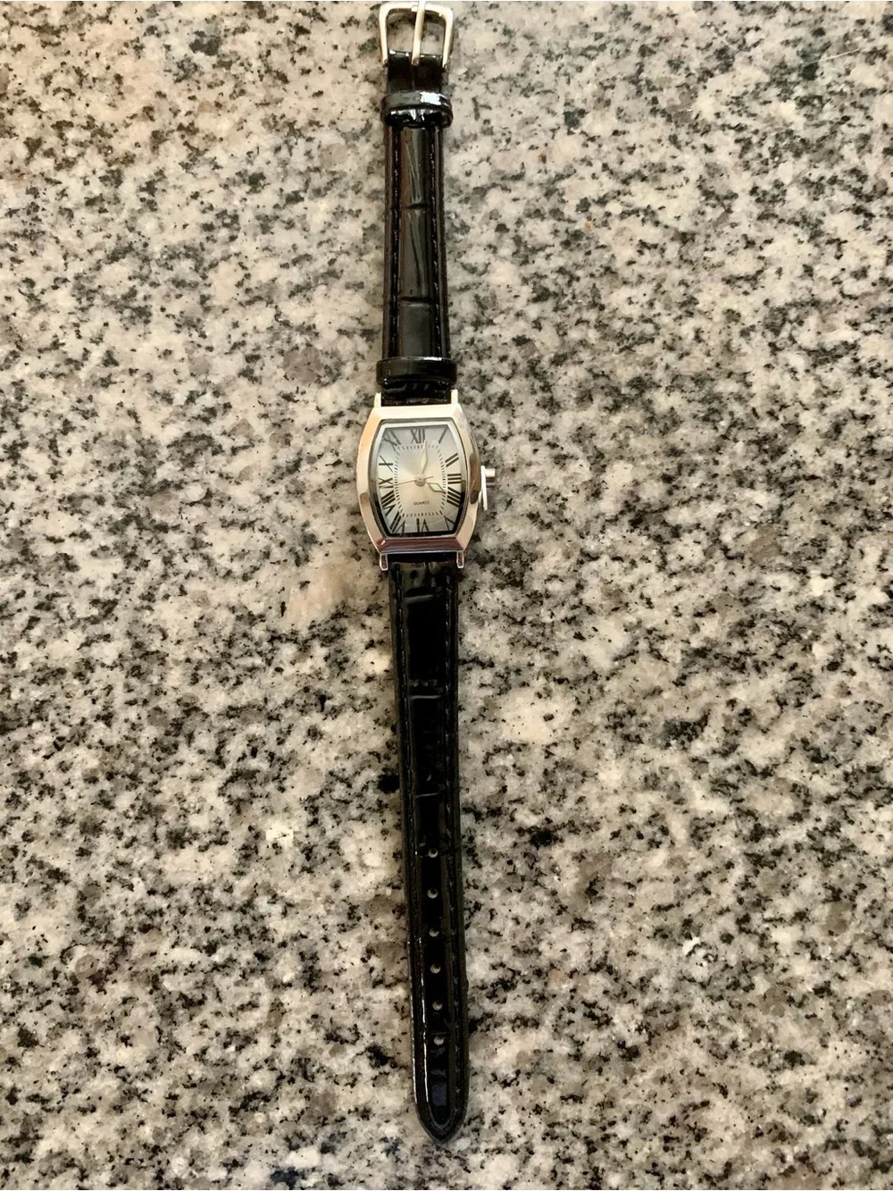 Elegant Black Strap Quartz Watch with Silver-toned Case